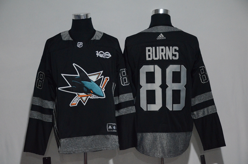 NHL San Jose Sharks #88 Burns Black 1917-2017 100th Anniversary Stitched Jersey->->NHL Jersey